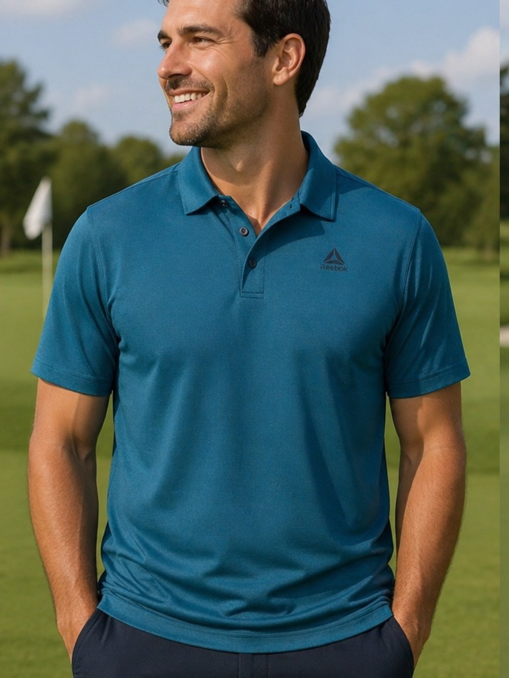 Reebok Men’s Dark Teal Blue Polo Short Sleeve Button Size 3XL NWT